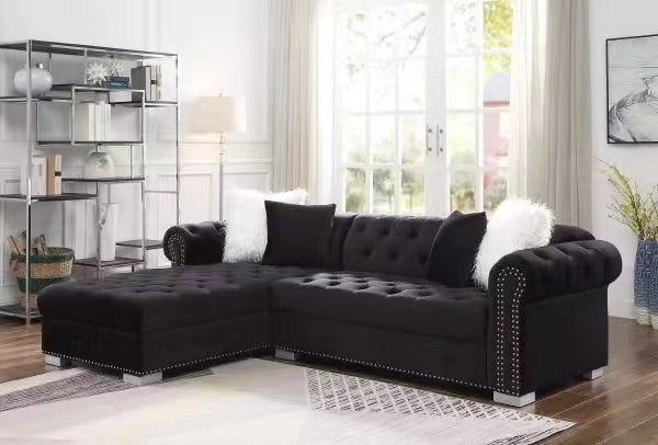 Royal Sofia Sectional Sofa 6247 (Black, Velours) - Optimum Plus
