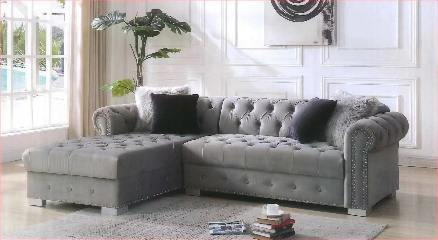 Royal Sofia Sectional Sofa 6247 (Grey, Velours) - Optimum Plus