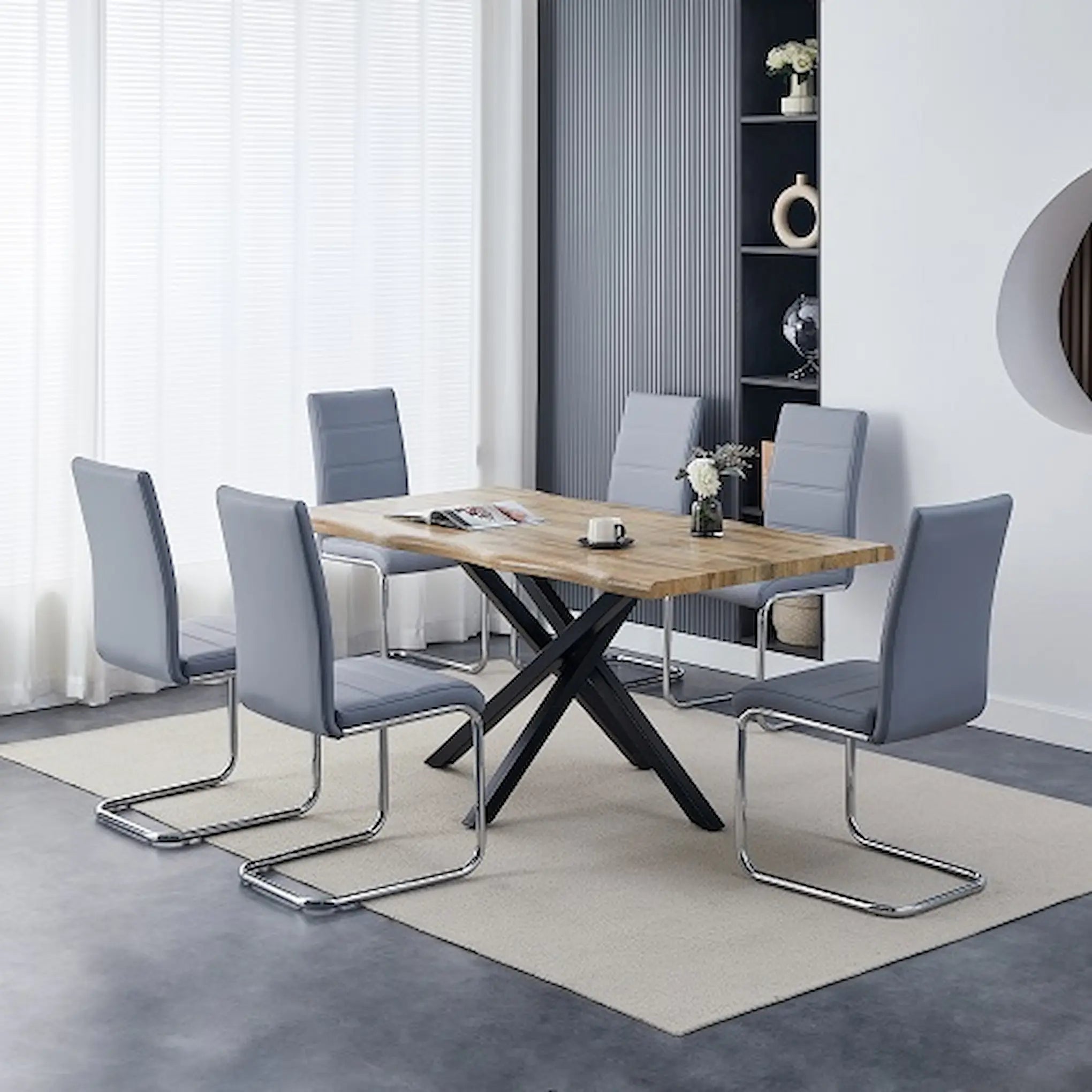 S-1208/2159GR Table and Grey Chairs – Kitchen Set 7pcs