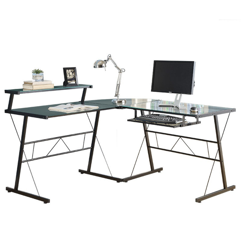 I-7172 L-Shaped Computer Desk 42"L (Tempered Glass / Black Metal) PROMO! - Optimum Plus