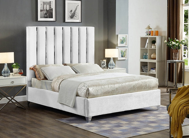IF-5622 78" King Bed (Off-white Velvet) - Optimum Plus