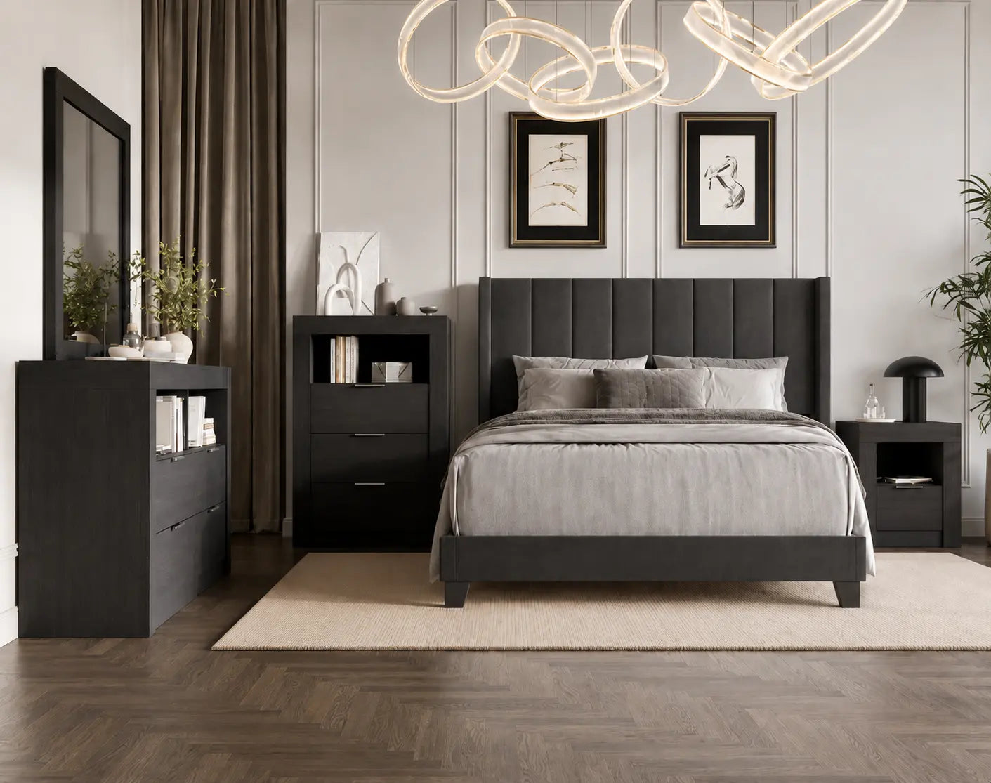 Chambre à coucher Aaron 150 cm 6 pièces (noir)