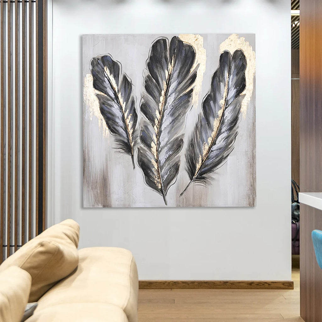 Gold Accented Feathers - Painting - Optimum Plus