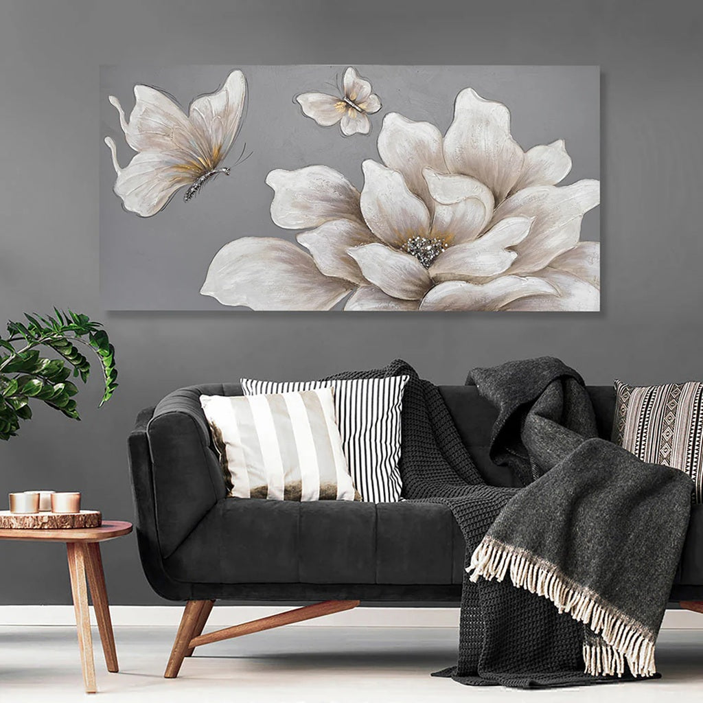 Large White Flower & Butterfly - Painting - Optimum Plus