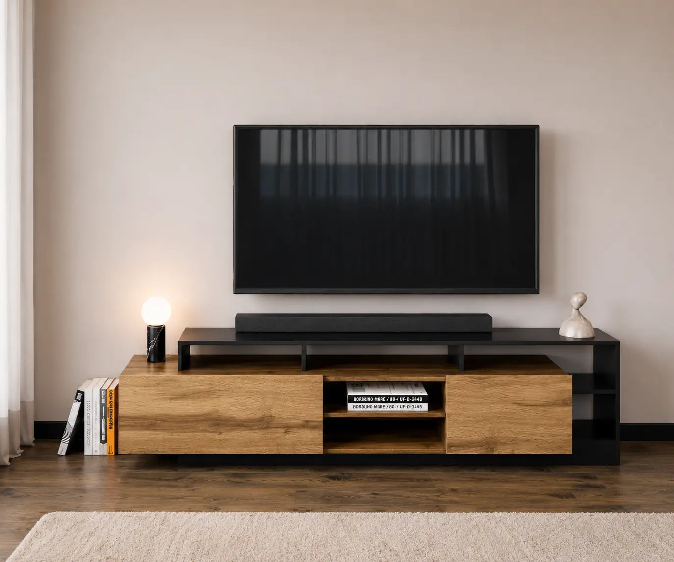 Meuble TV CALISTA 75" (Chêne appalaches et Anthracite)
