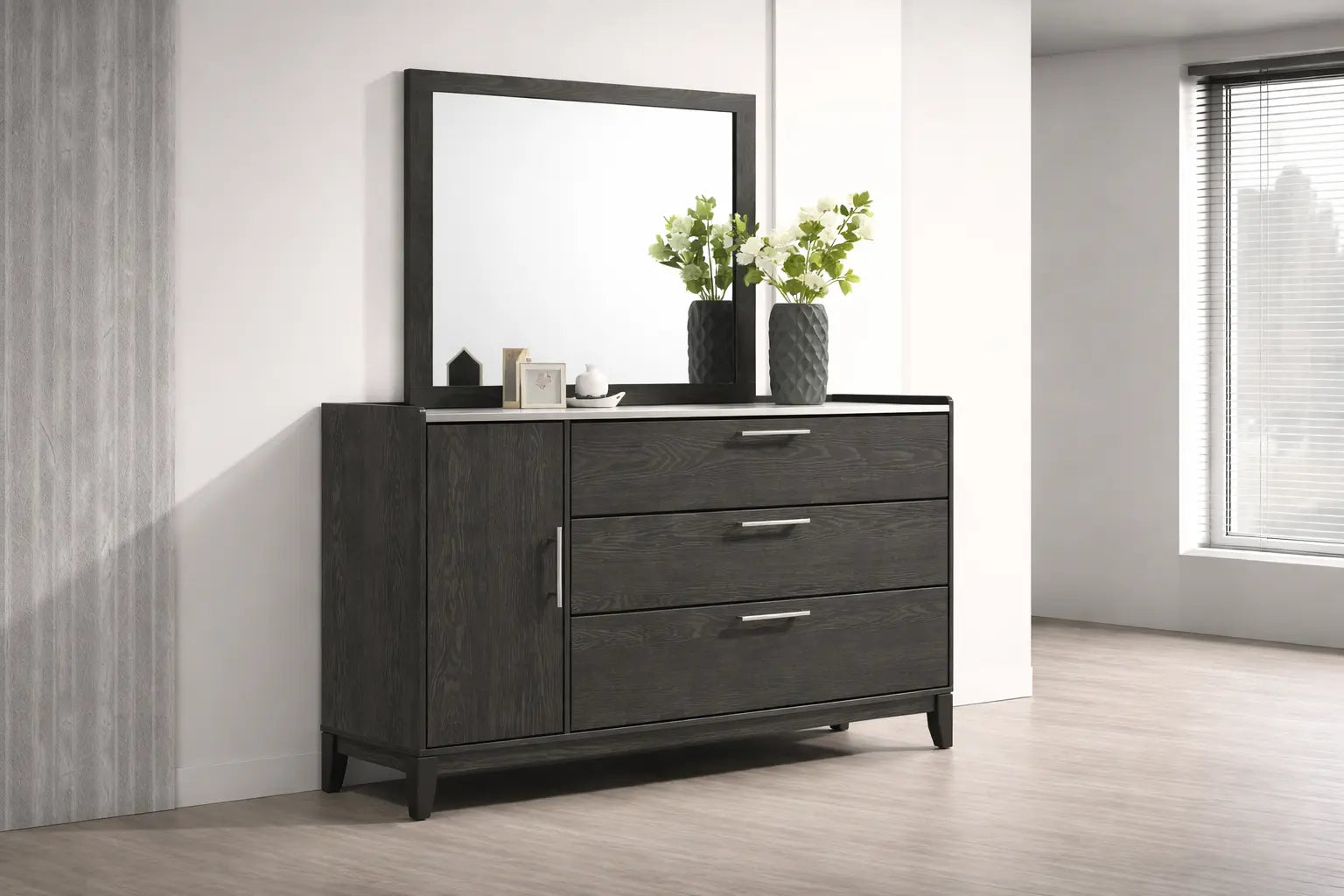 Commode Charlotte avec miroir (grise)