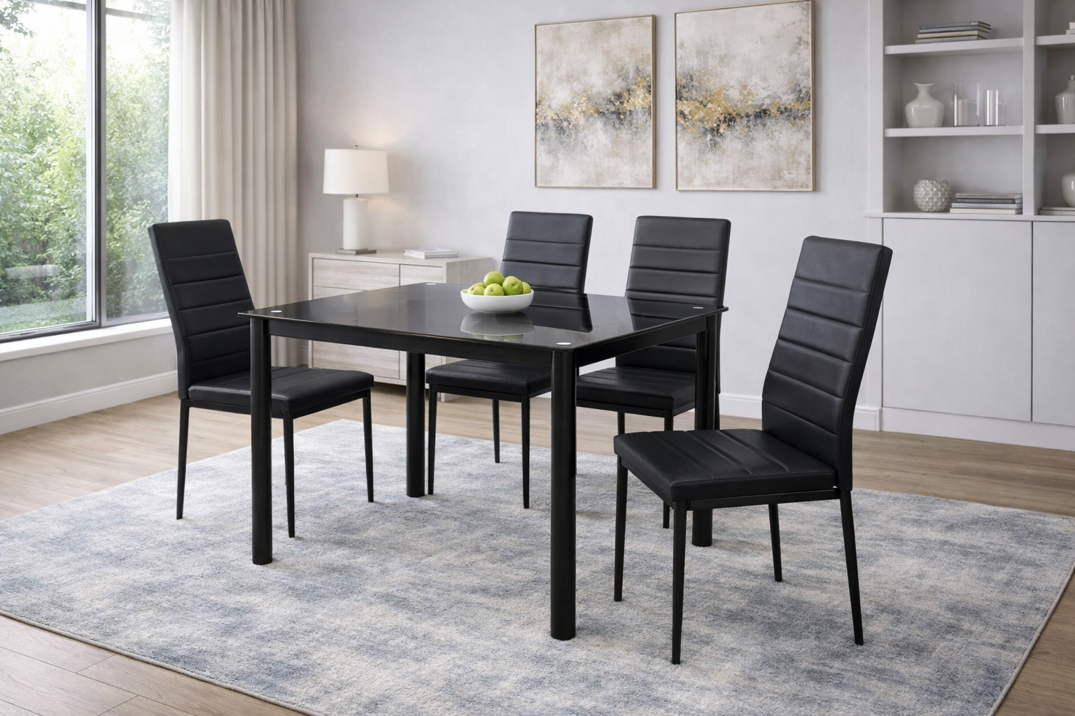 S-128BK/258B Ensemble de cuisine 5 pièces (noir/verre)