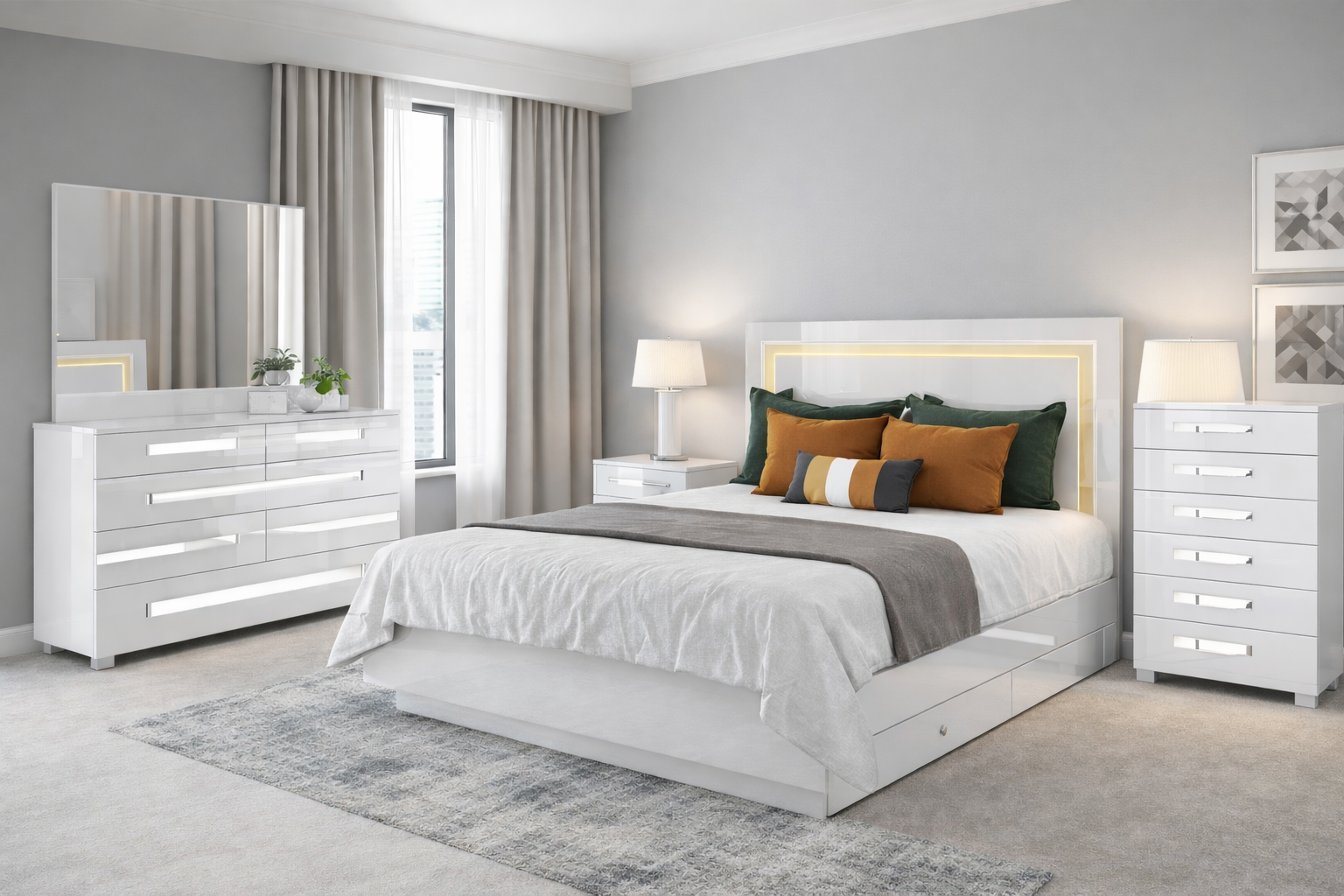 Extaza Bedroom Set 60" 3pcs (white)