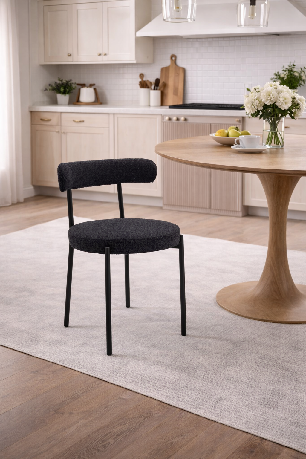 Chaises Victoria (tissu bouclé noir) 2pcs