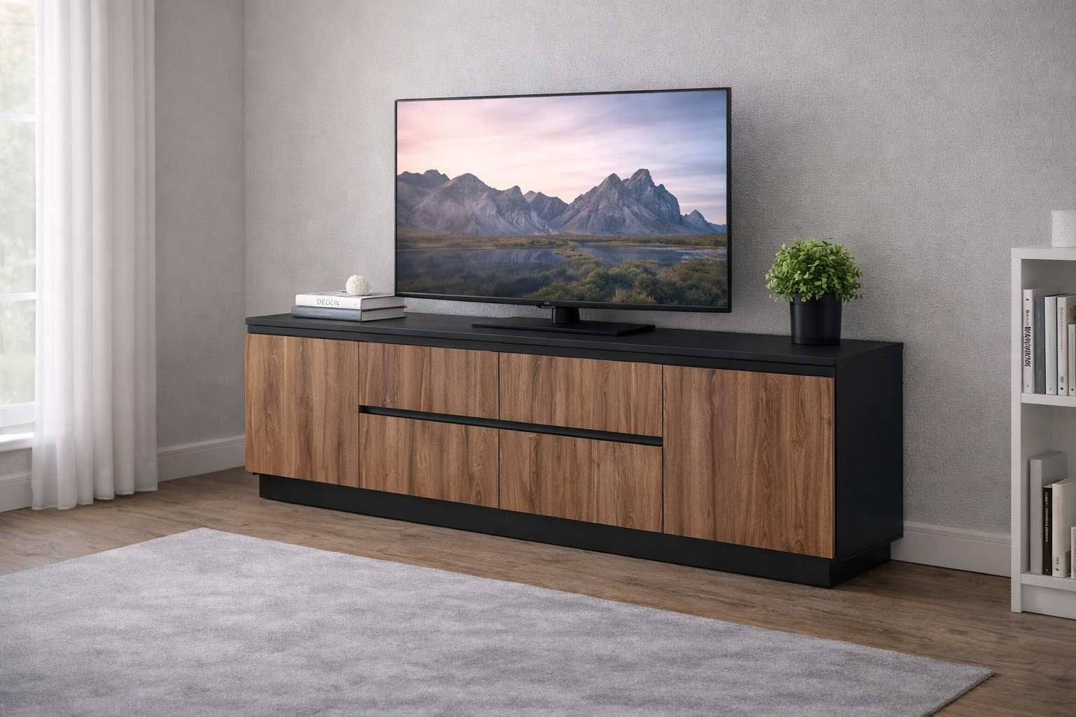 Frida TV Stand 91″ (Livorno Oak & Black)