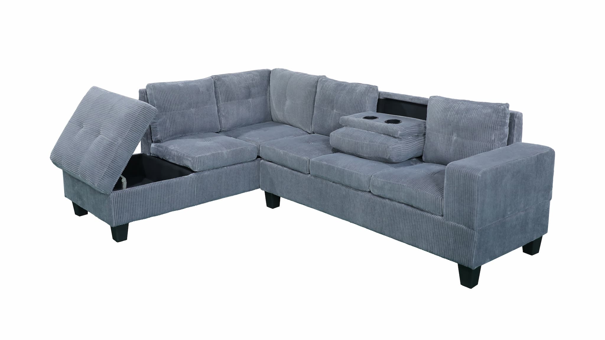 Canapé sectionnel réversible Kelly (velours côtelé, gris foncé)