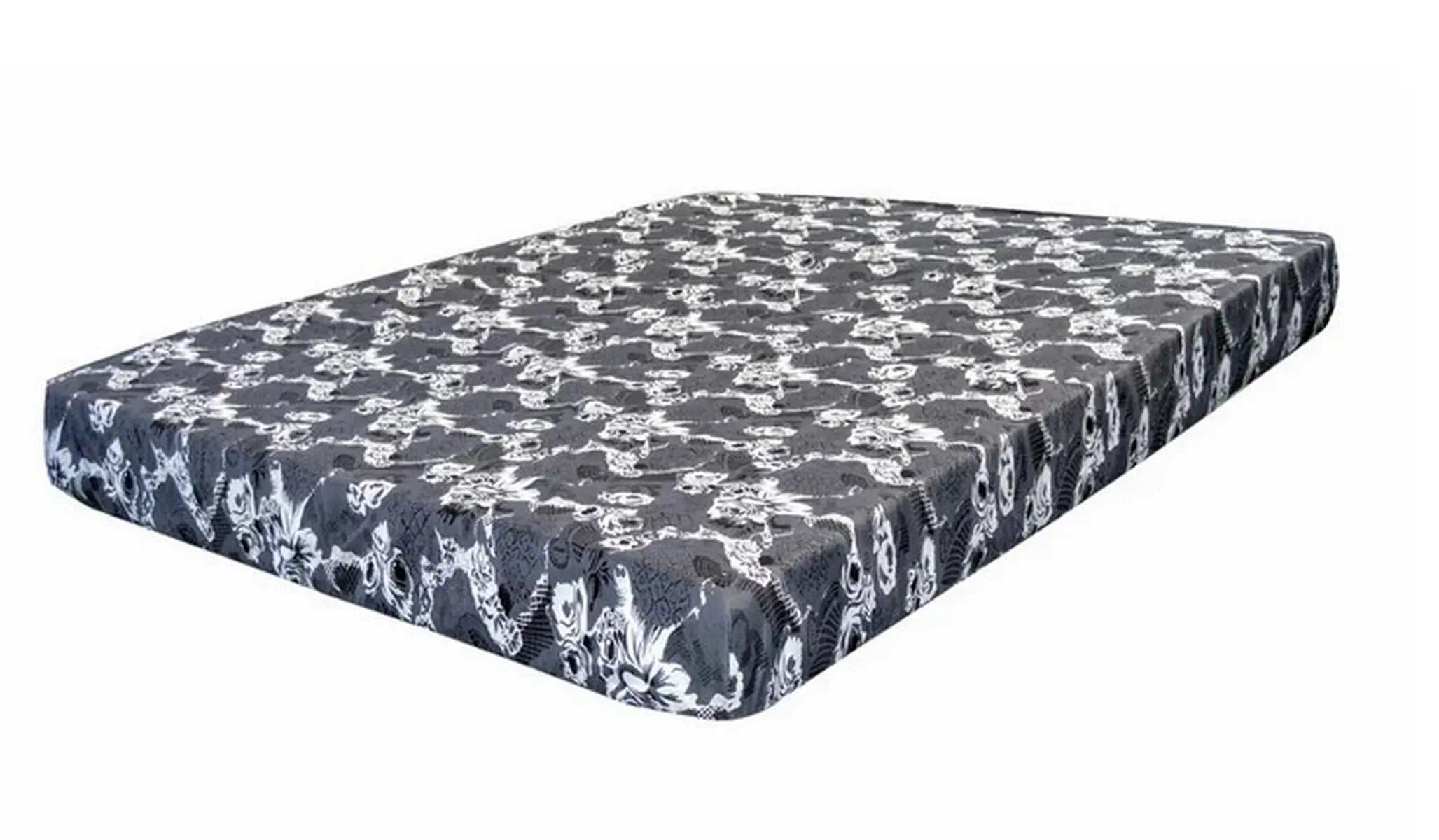 Matelas en mousse Optimum Plus de 5 pouces, de couleur noire avec un motif floral, offrant un confort optimal.