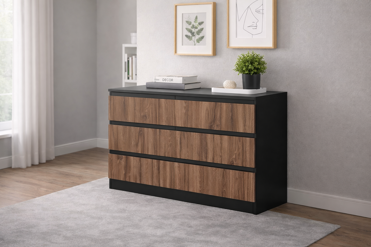 Frida 6-Drawer Dresser (Livorno Oak & Black)