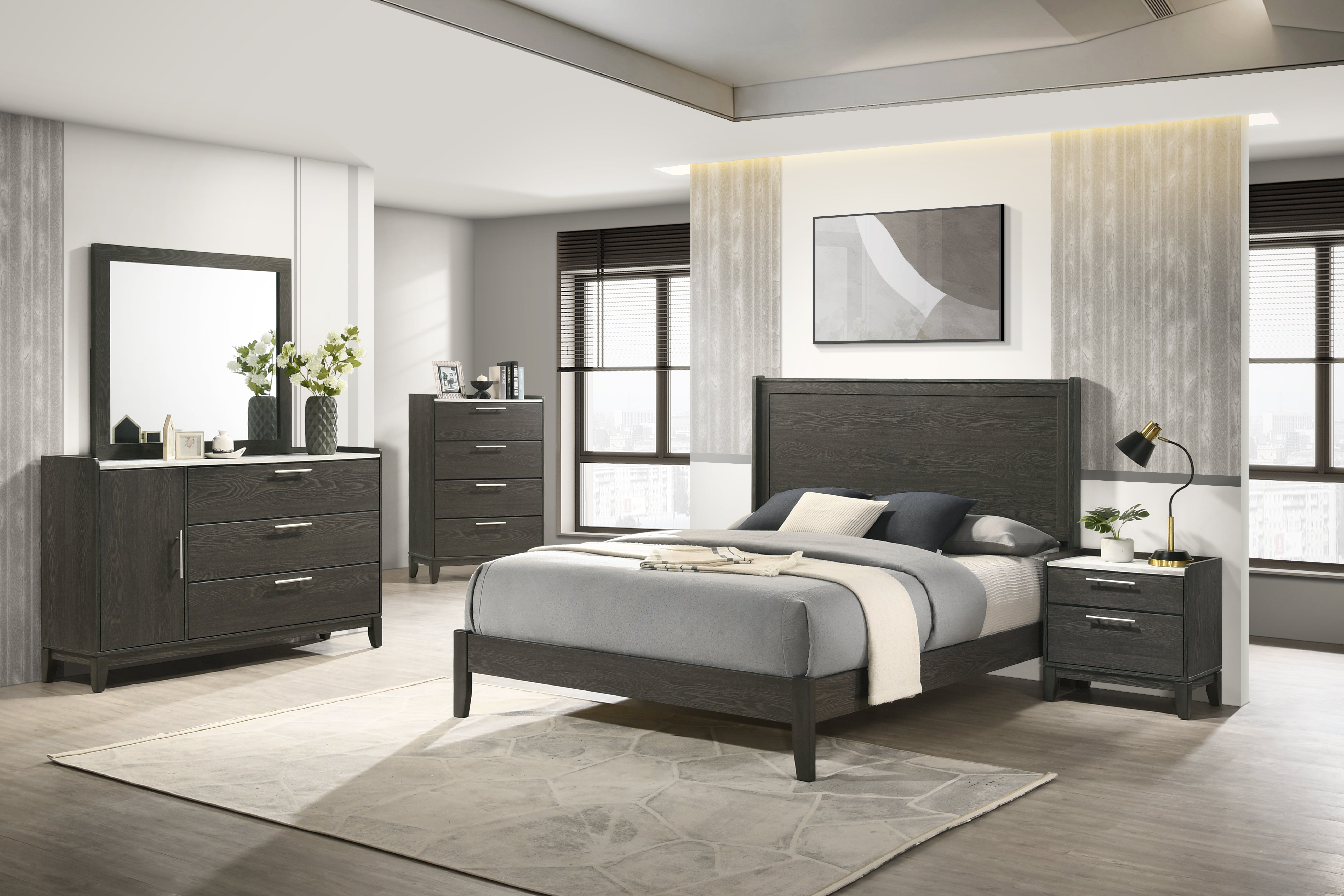 Ensemble de chambre à coucher Charlotte 60" 6 pièces (gris)