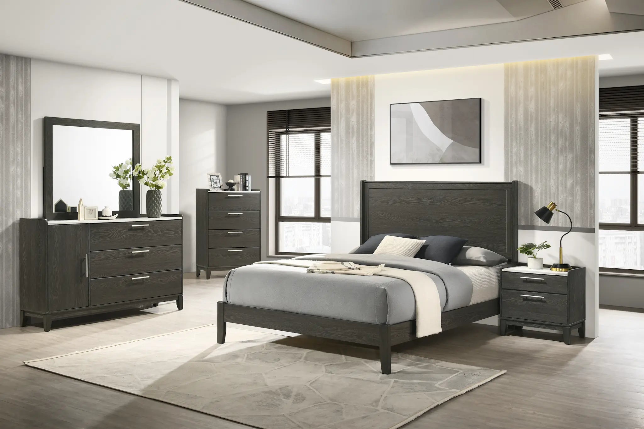 Ensemble de chambre Charlotte 54" 6 pièces (gris)