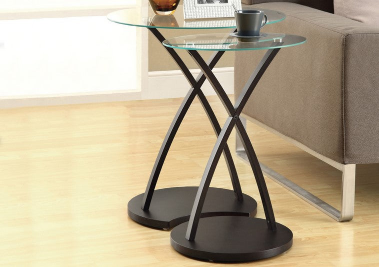 I-3013 Set of 2 tables (glass/espresso bentwood) - Optimum Plus