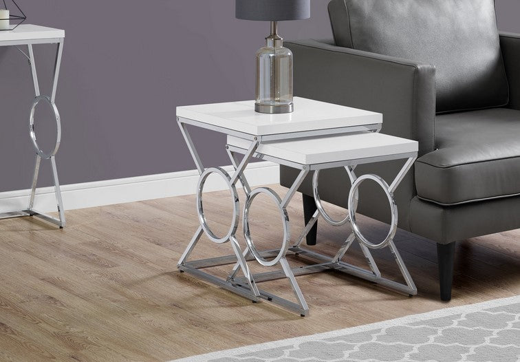 I-3401 Set of 2 tables (white/chrome metal)   (promo!) - Optimum Plus