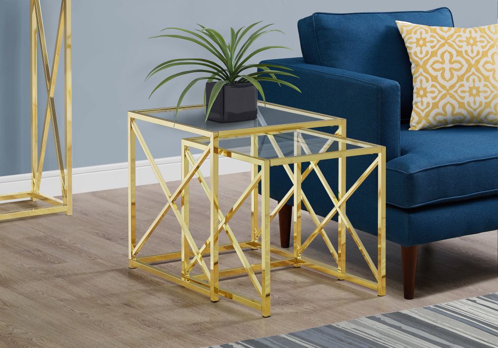 I-3445 Nesting table 2pcs (gold metal / tempered glass) - Optimum Plus