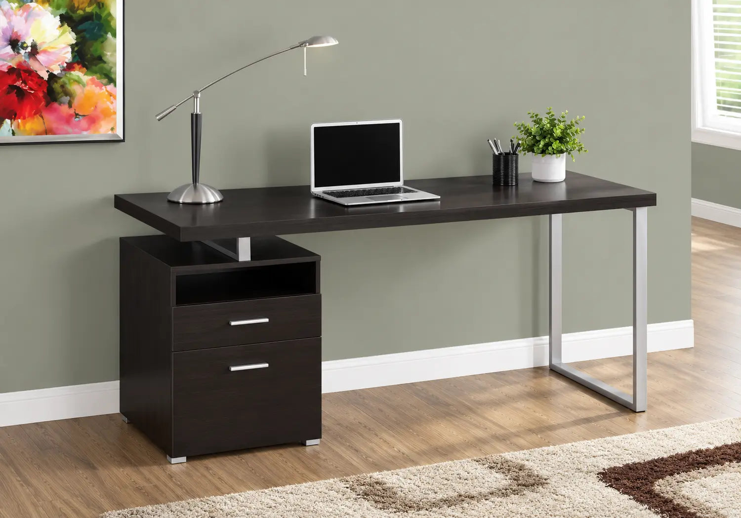 I-7143 Computer Desk - 60"L (cappuccino/silver metal)