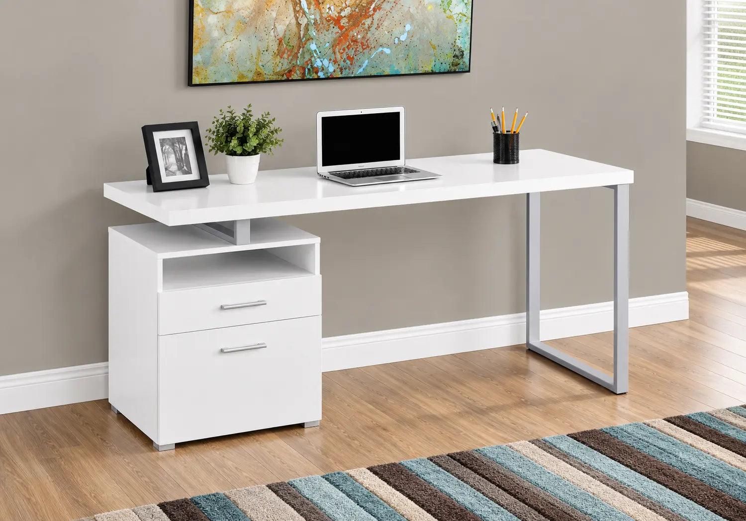 I-7144 Computer Desk - 60"L (white/silver metal)