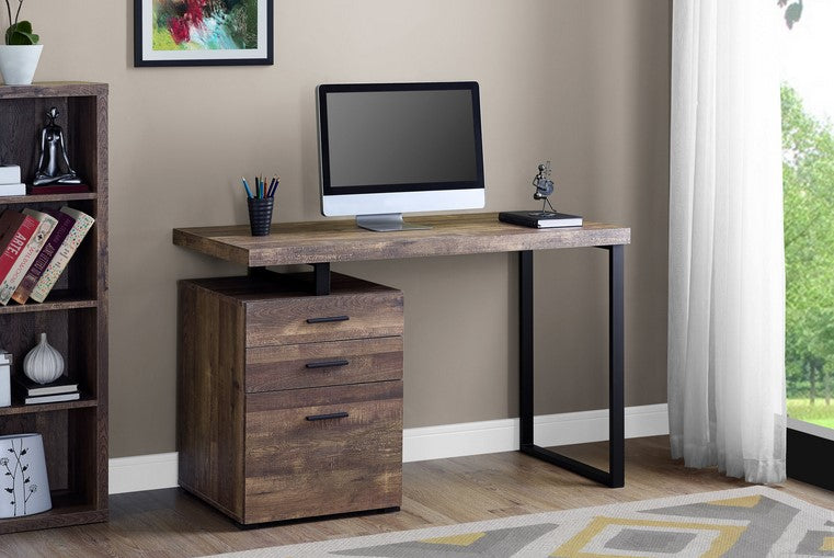 I-7408 Computer desk 48" (brown reclaimed wood/black metal) - Optimum Plus