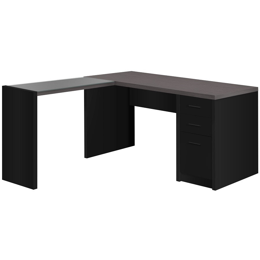 I-7431 Computer desk (black / grey top corner w / tempered glass) - Optimum Plus