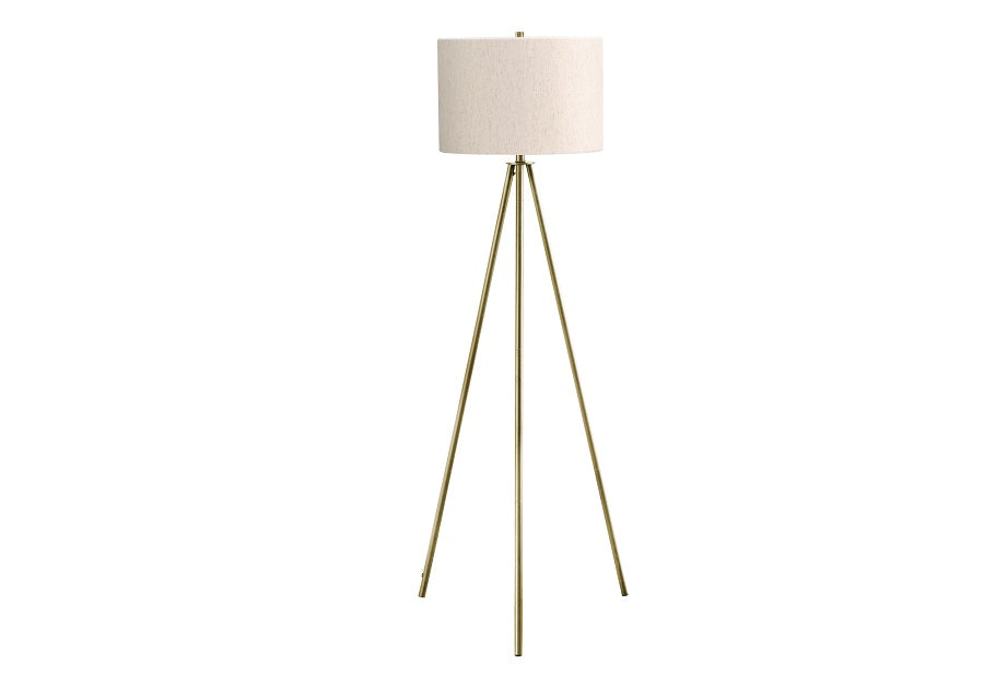 I-9736 Lighting 63"H tripod floor lamp (brass metal / ivory) - Optimum Plus