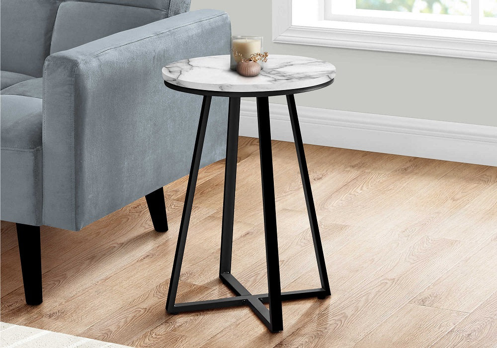 I-2178 Accent Table 22”H (white marble / black metal) - Optimum Plus