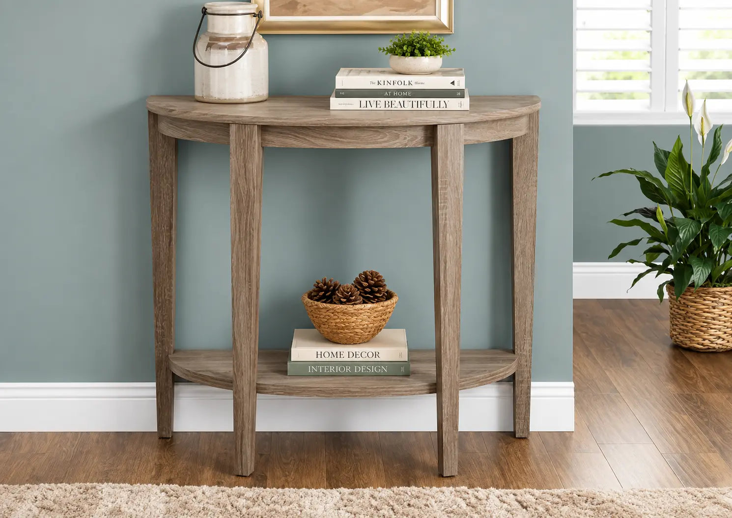 I-2452 Console Accent table reclaimed-look 36”L (dark taupe)