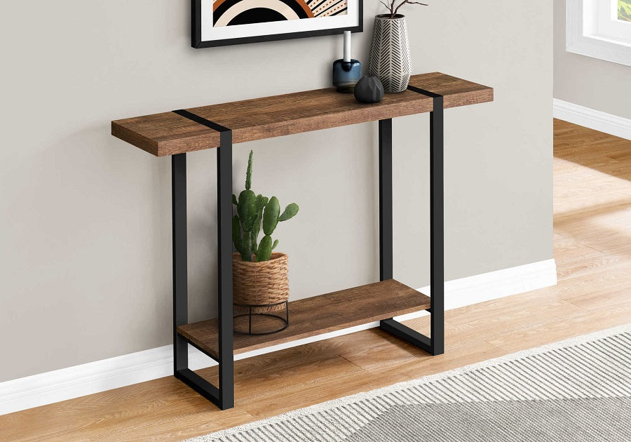 I-2851 Accent Table 48”L / brown reclaimed wood look / black - Optimum Plus