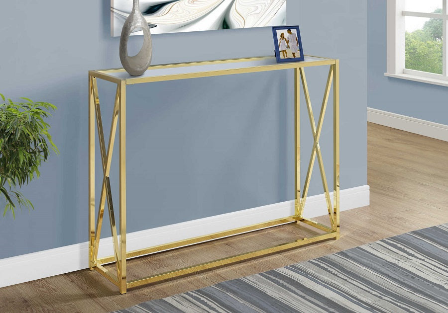 I-3446 Accent Table - 42"L / gold metal / tempered glass - Optimum Plus