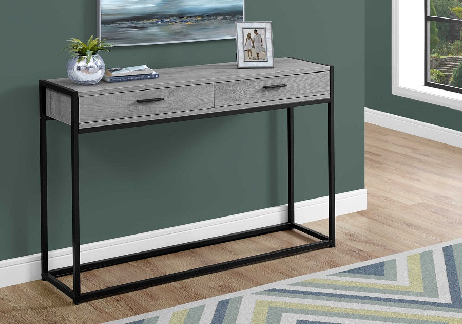 I-3510 Accent Table - 48"L / grey / black metal hall console - Optimum Plus