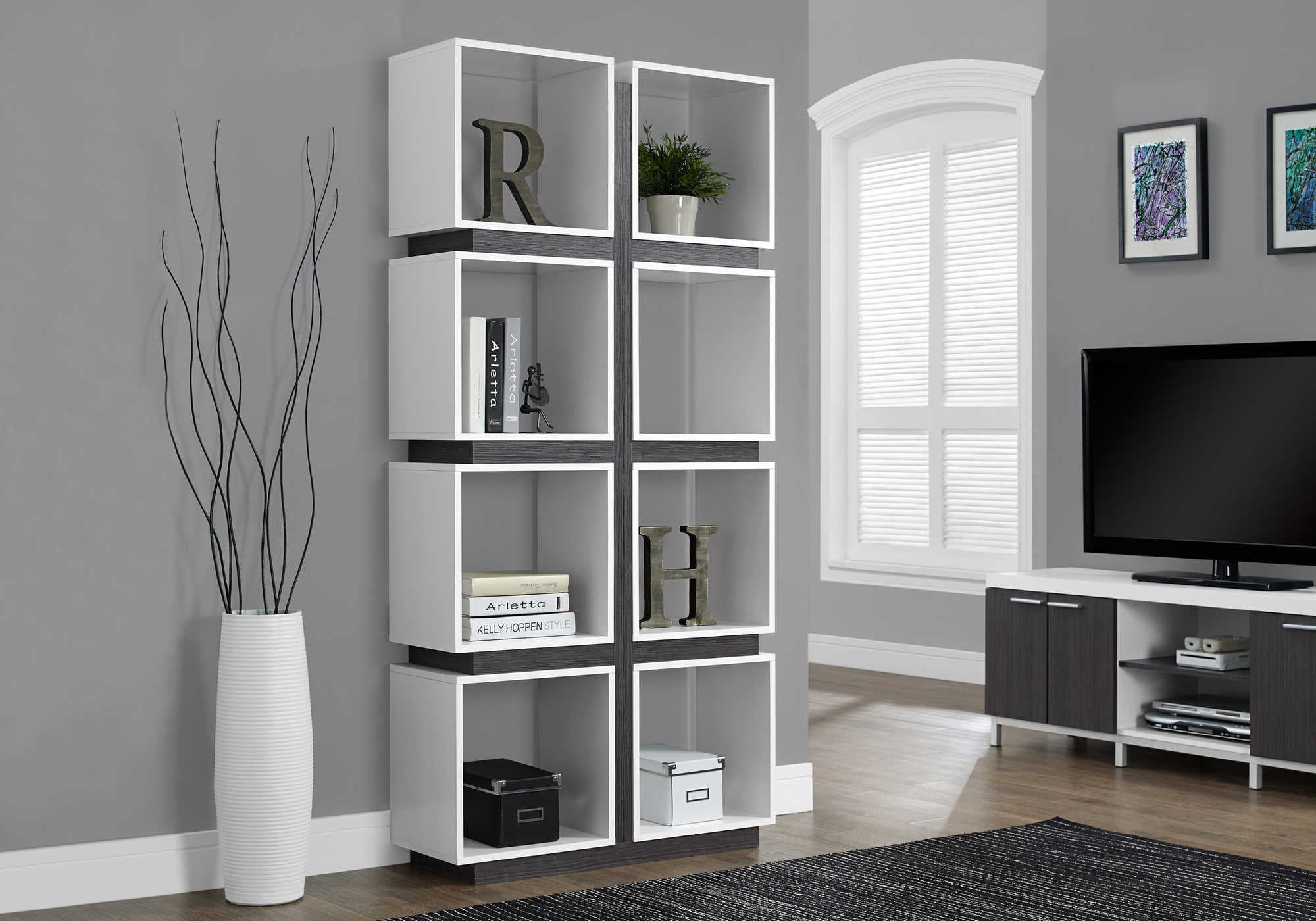 I-7076 Bookcase - 71"H (White/grey) - Optimum Plus