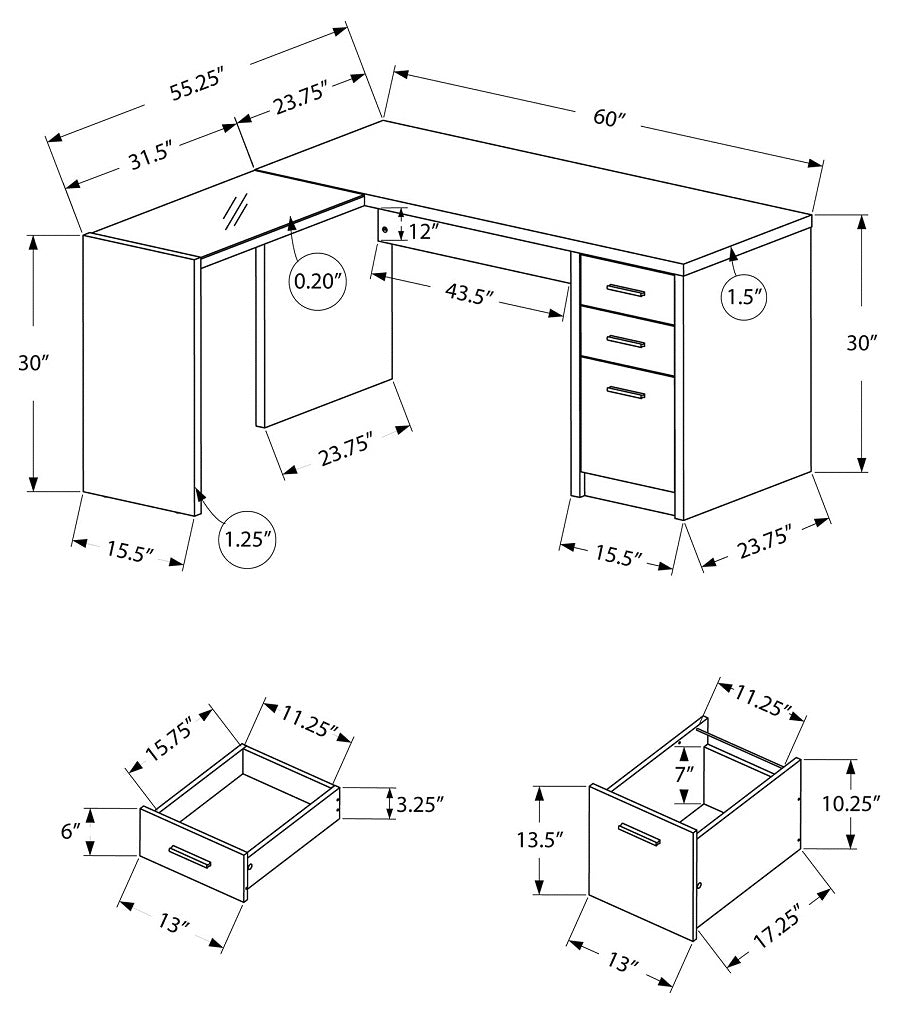 I-7136 Computer desk (white corner with tempered glass) - Optimum Plus