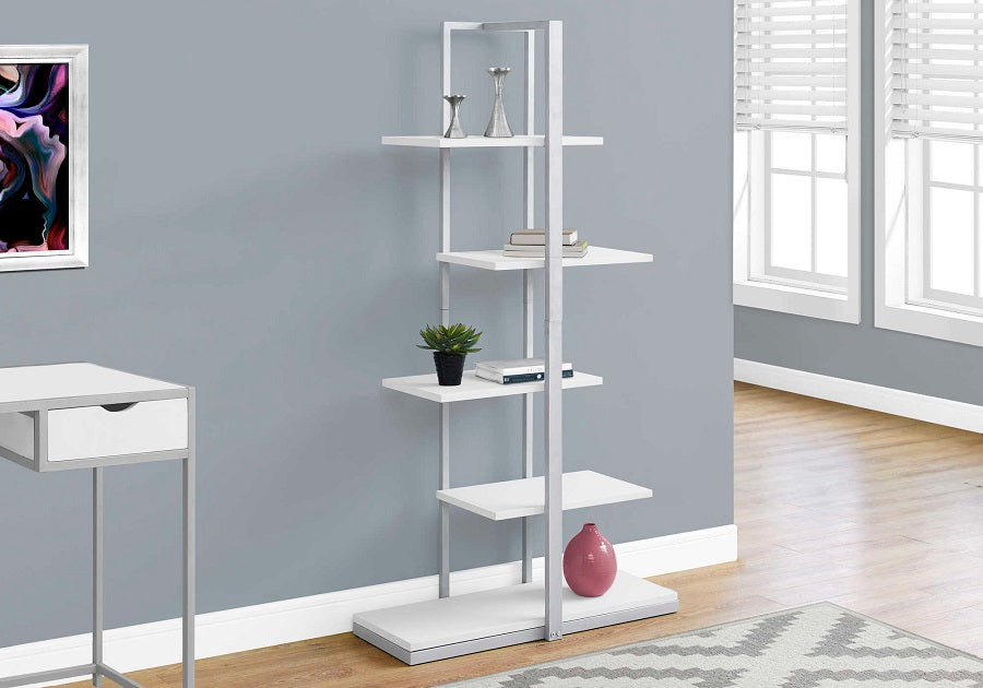 I-7233 Bookcase - 60"H / White / Silver Metal - Optimum Plus