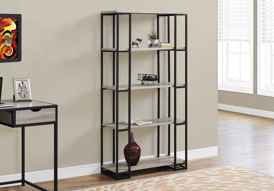 I-7241 Bookcase - 60"H / dark taupe / black metal - Optimum Plus