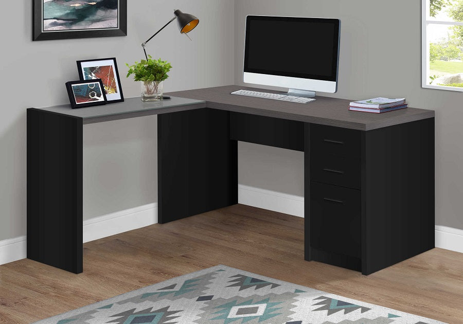 I-7431 Computer desk (black / grey top corner w / tempered glass) - Optimum Plus