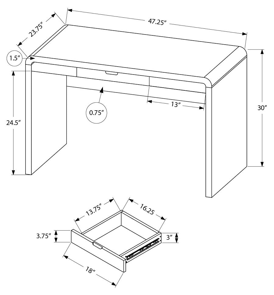 I-7580 Computer Desk - 48"L / glossy white / storage drawer - Optimum Plus