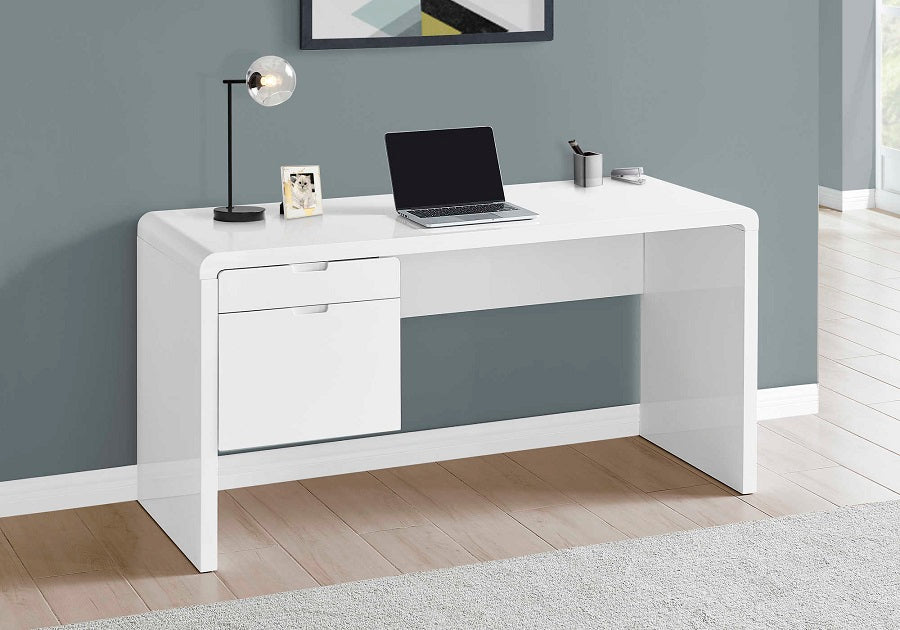I-7581 Computer Desk - 60"L  /glossy white l/r face drawer - Optimum Plus