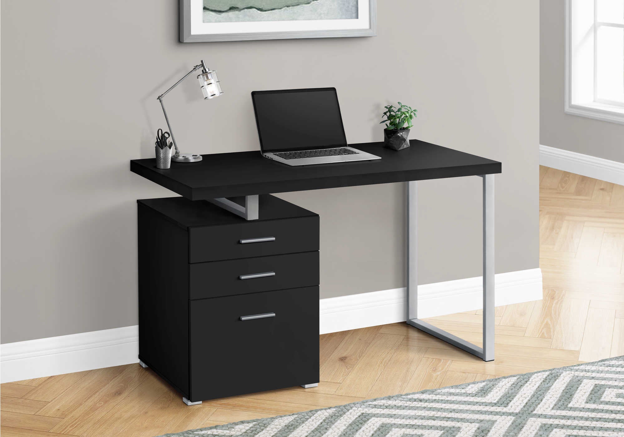I-7649 Computer Desk - 48"L (black / silver metal / L.R. face) - Optimum Plus