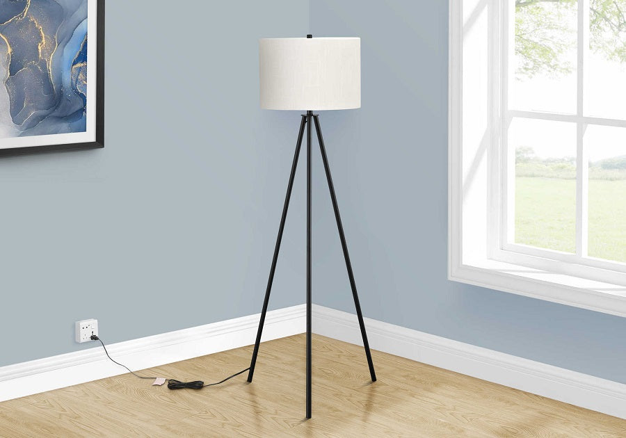I-9735 Lighting  63"H tripod floor lamp (black metal / ivory) - Optimum Plus