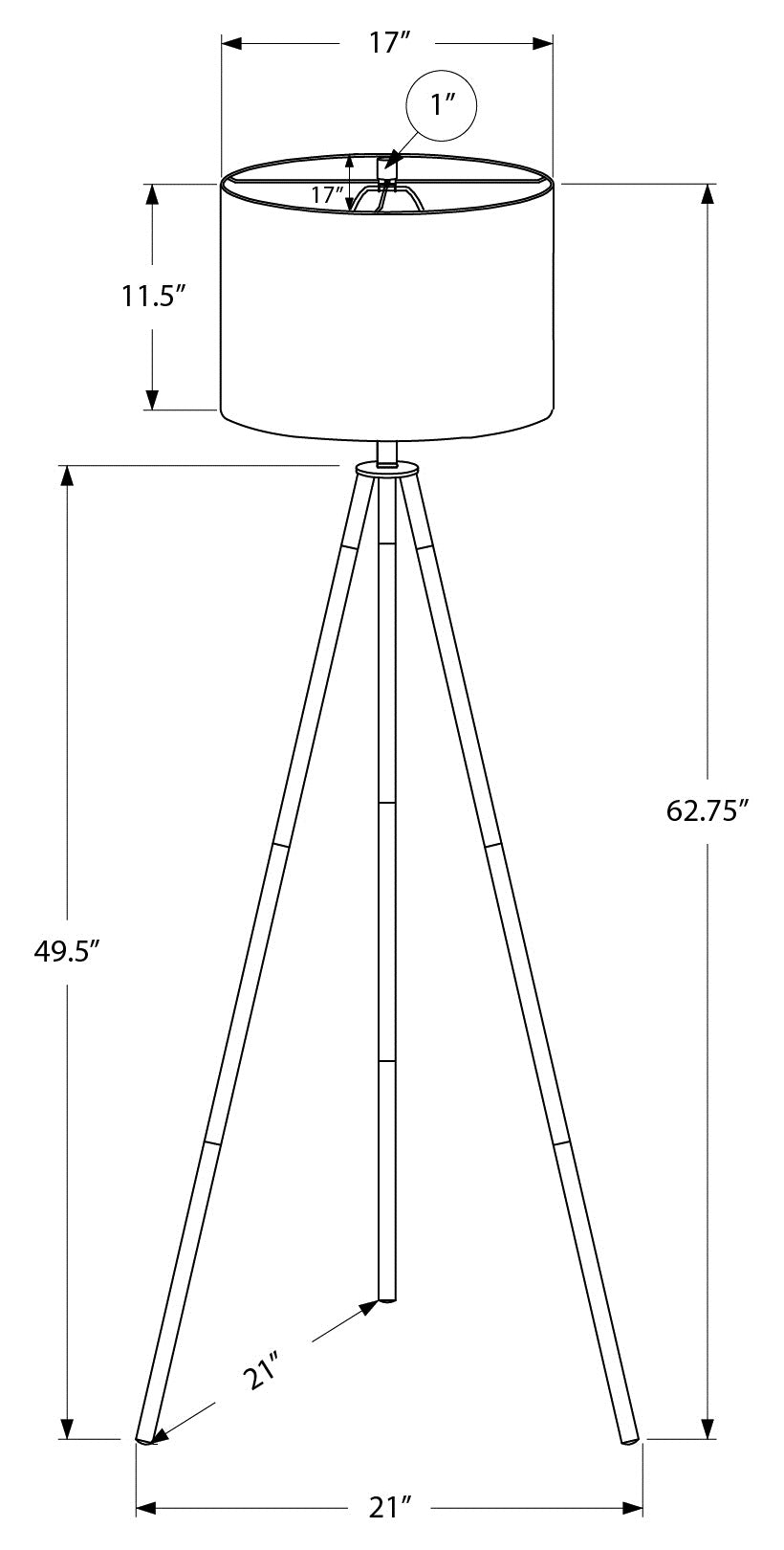 I-9735 Lighting  63"H tripod floor lamp (black metal / ivory) - Optimum Plus