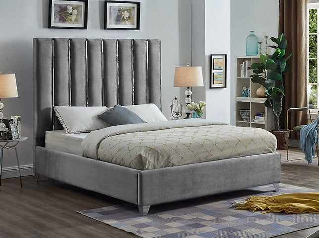 IF-5620 78" King Bed (Grey Velvet) - Optimum Plus