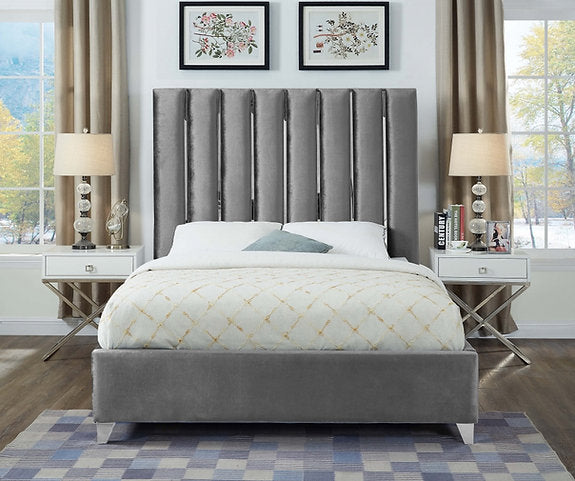 IF-5620 78" King Bed (Grey Velvet) - Optimum Plus