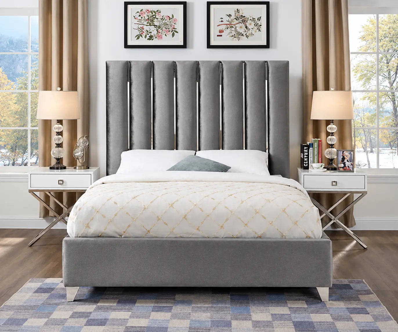 IF-5620 Bed 60" (Grey Velvet)