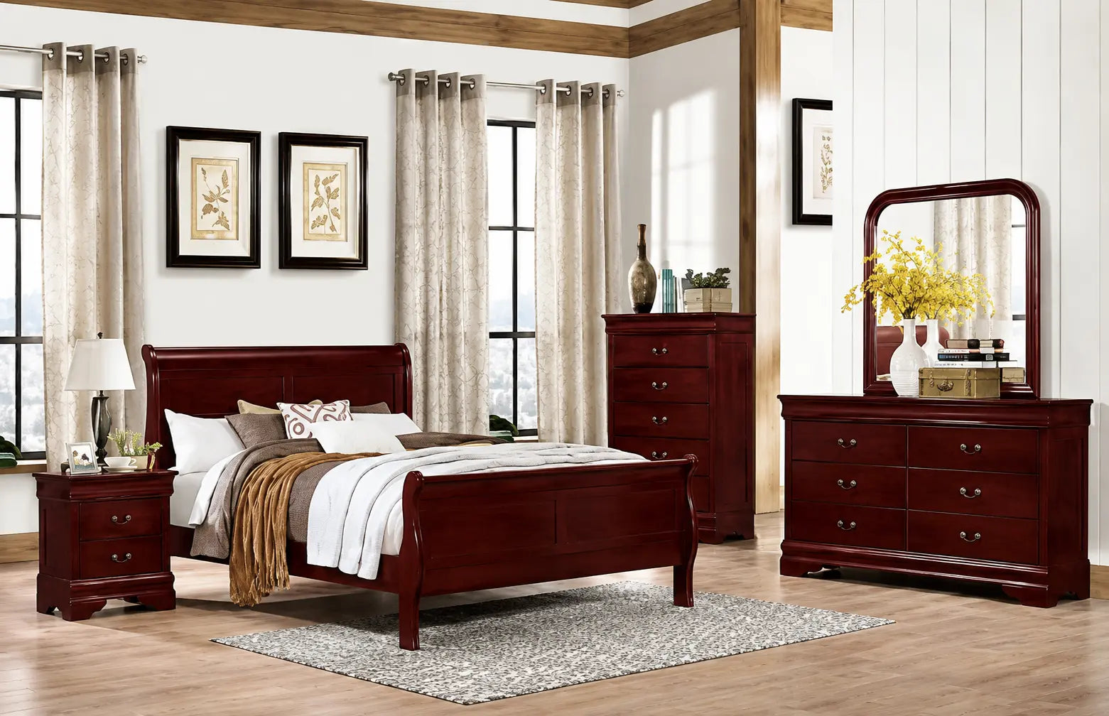 Louis Philippe Bedroom Set 54" 6pcs (martini cherry)