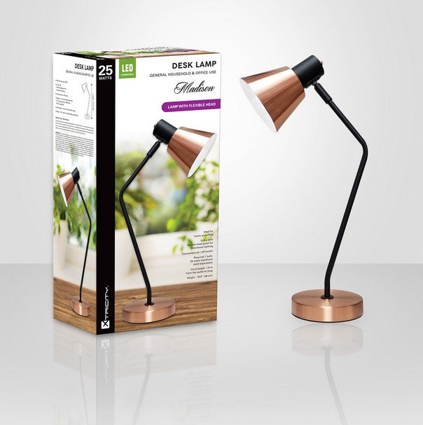 Madison Desk Lamp with flexible head (black/rose gold) - Optimum Plus