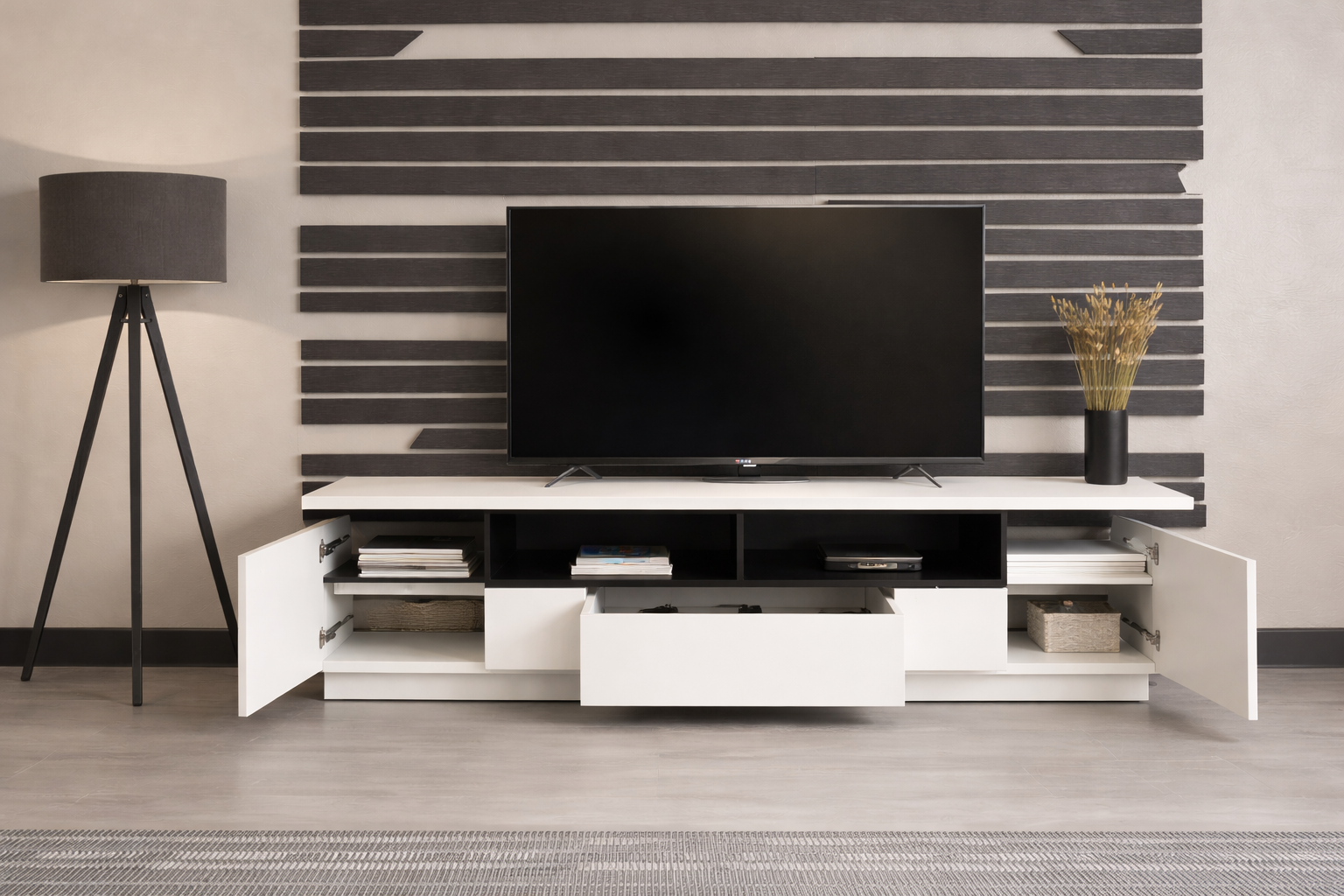 Meuble TV MARY (blanc brillant) 71"