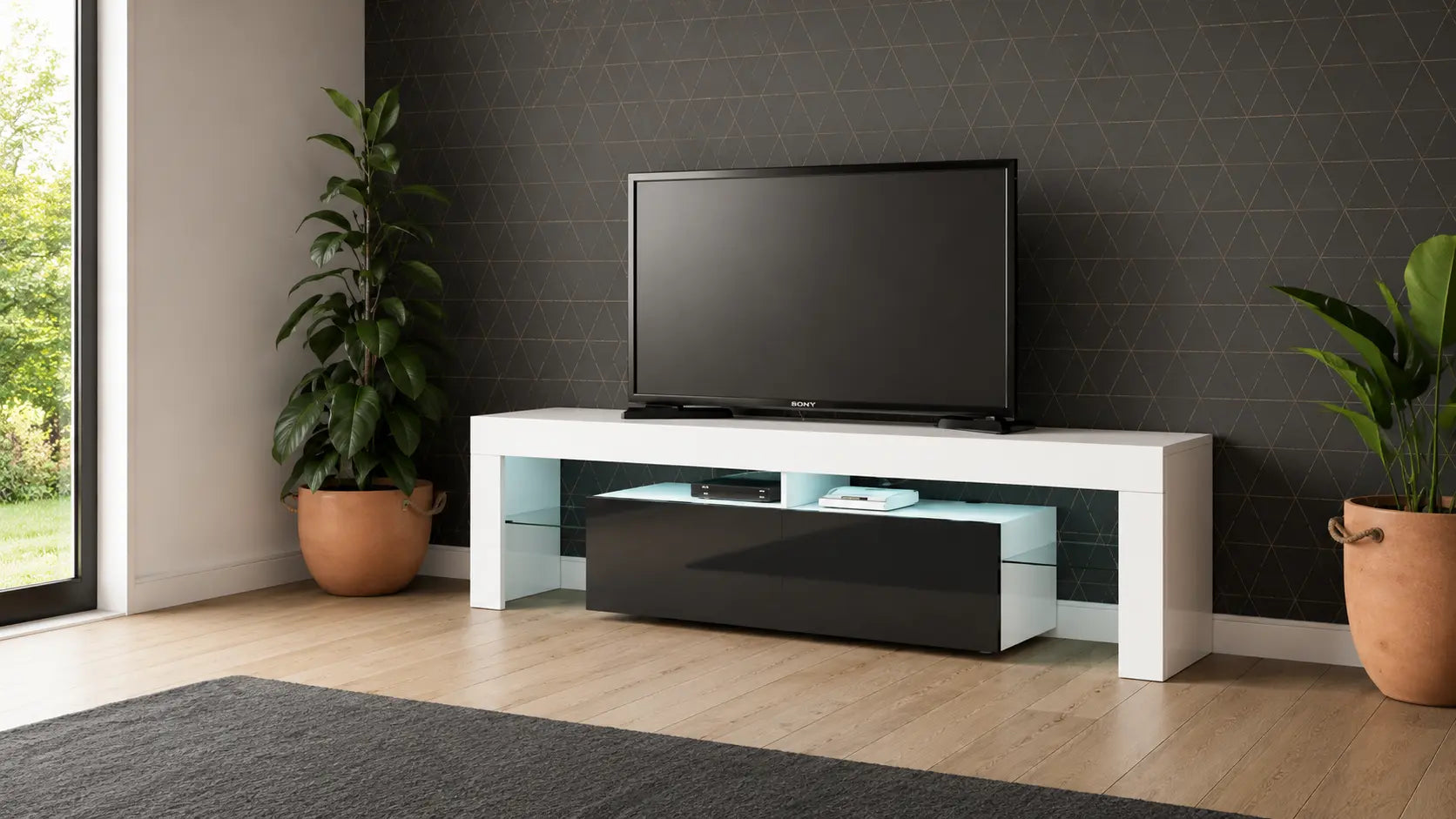 Meuble TV MONICA 55"L (blanc/noir)