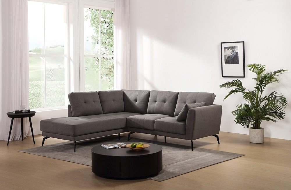 Ricki Sectional Sofa (Fabric, Grey) - Optimum Plus